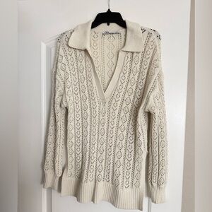 Zara Cream V-Neck Knit Sweater